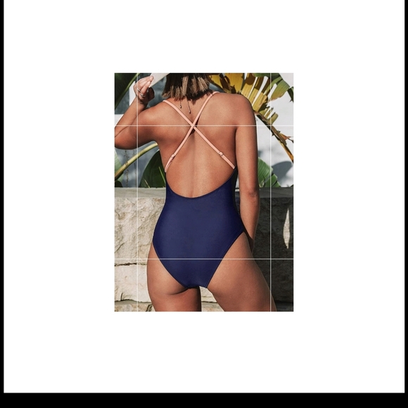 Women's One Piece Swimsuit V Neck Cross Back Color Block Beach Swimwear Bathing - Picture 4 of 6